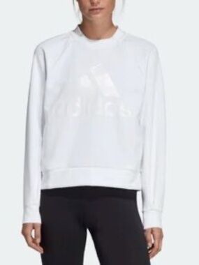 Adidas White Embossed Trefoil Pullover Sweatshirt